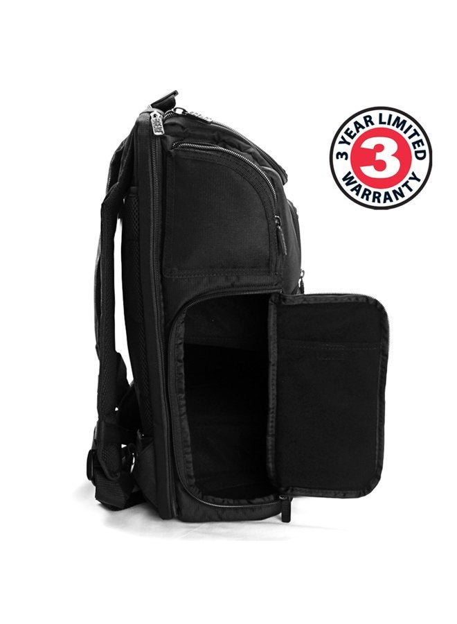 USA Gear حقيبة ظهر كاميرا رقمية DSLR مع تصميم مريح، غطاء مقاوم للماء، تخزين للكمبيوتر المحمول، حامل ثلاثي القوائم، تخزين عدسات قابل للتعديل - متوافقة مع الكاميرات الرقمية بحجم كامل - أسود - Image 3