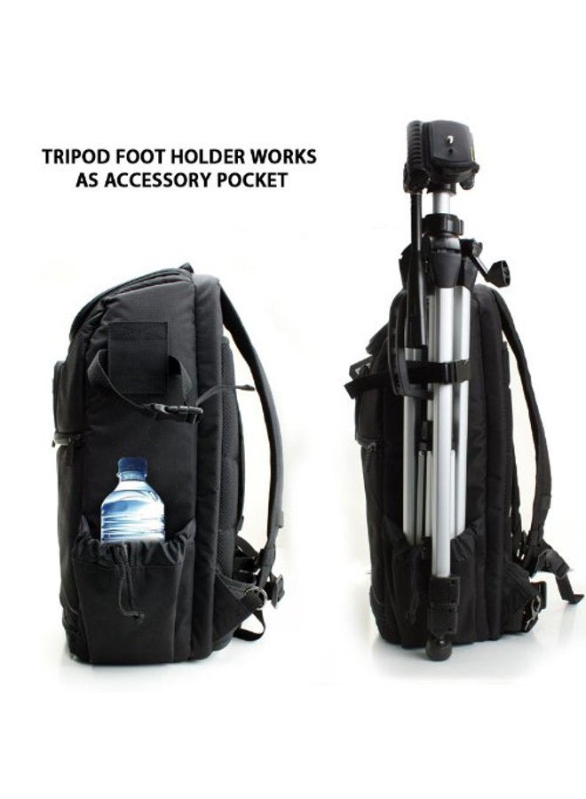 USA Gear حقيبة ظهر كاميرا رقمية DSLR مع تصميم مريح، غطاء مقاوم للماء، تخزين للكمبيوتر المحمول، حامل ثلاثي القوائم، تخزين عدسات قابل للتعديل - متوافقة مع الكاميرات الرقمية بحجم كامل - أسود - Image 5