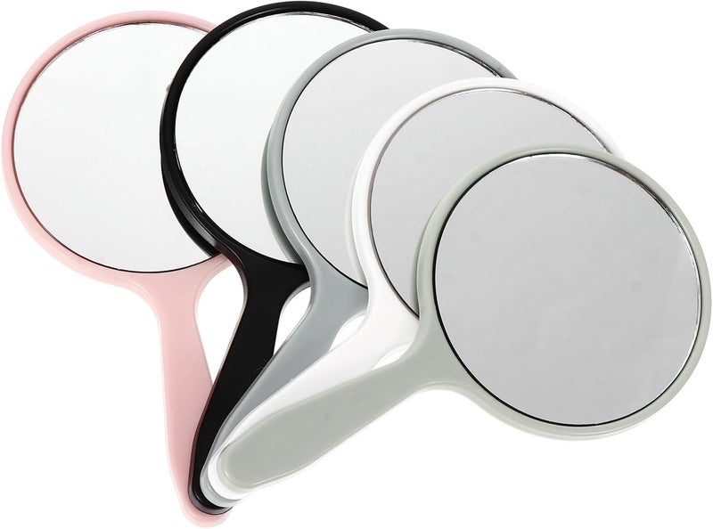 5 Pcs Portable Handheld Makeup Mirrors Set, Round Design Salon Vanity Mirrors with Handle, Multi-Color for Travel and Personal Care - Image 1