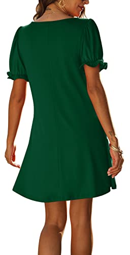 Aloodor Casual Tshirt Dresses for Women V Neck Short Sleeve Green Dress M - Image 4