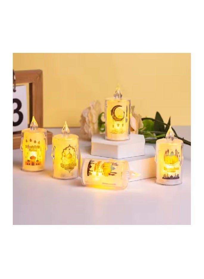 شموع عيد مبارك بدون لهب، زينة رمضان، شمعة LED ضوء ا مصابيح للطاولة والحرف اليدوية وديكور سطح المكتب والعطلات والمنزل والحفلات ورمضان والعيد عدد 2   9 سم - Image 1