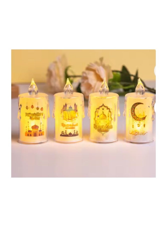 شموع عيد مبارك بدون لهب، زينة رمضان، شمعة LED ضوء ا مصابيح للطاولة والحرف اليدوية وديكور سطح المكتب والعطلات والمنزل والحفلات ورمضان والعيد عدد 2   9 سم - Image 2