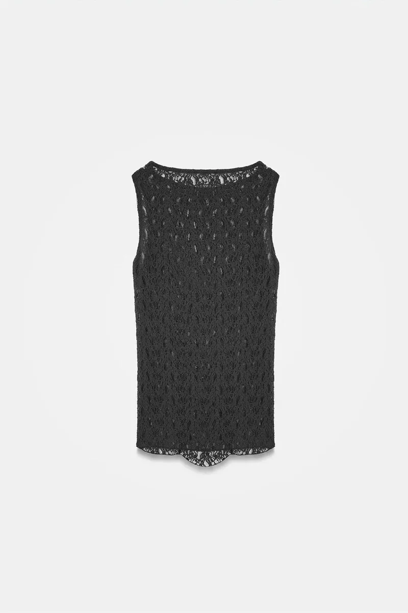 Dilvin Black DILVIN Fitted Lace Sleeveless Blouse for Women | Best Price UAE