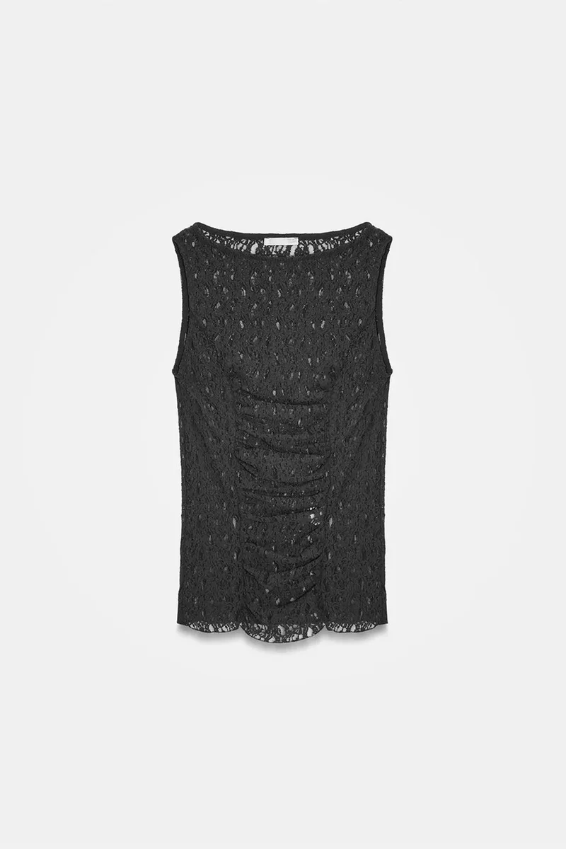 Dilvin Black DILVIN Fitted Lace Sleeveless Blouse for Women | Best Price UAE