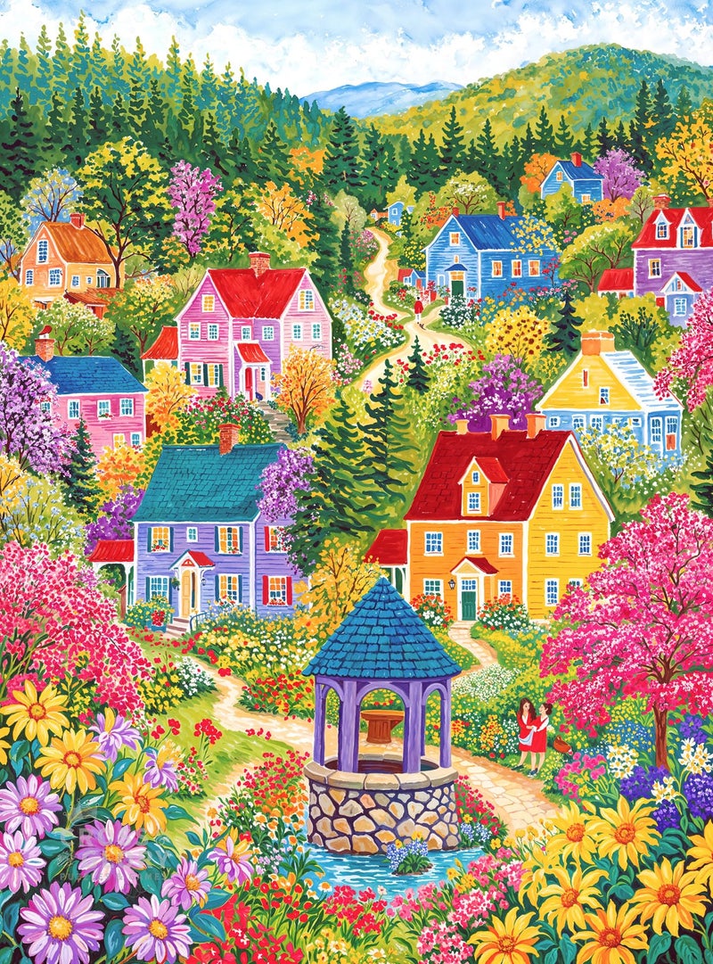 Cross & Glory Cross Glory Sunshine at Wishing Well Lane 1000 Piece Jigsaw Puzzle for Adults Colourful New England Village Puzzle Scenic Springtime Family Scene Challenging and Relaxing - Image 3