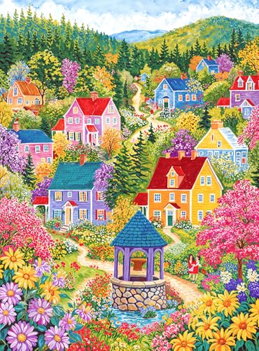 Cross & Glory Cross Glory Sunshine at Wishing Well Lane 1000 Piece Jigsaw Puzzle for Adults Colourful New England Village Puzzle Scenic Springtime Family Scene Challenging and Relaxing - Image 1