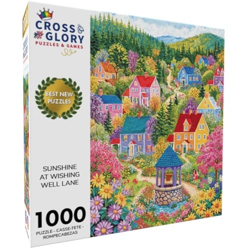 Cross & Glory Cross Glory Sunshine at Wishing Well Lane 1000 Piece Jigsaw Puzzle for Adults Colourful New England Village Puzzle Scenic Springtime Family Scene Challenging and Relaxing - Image 5