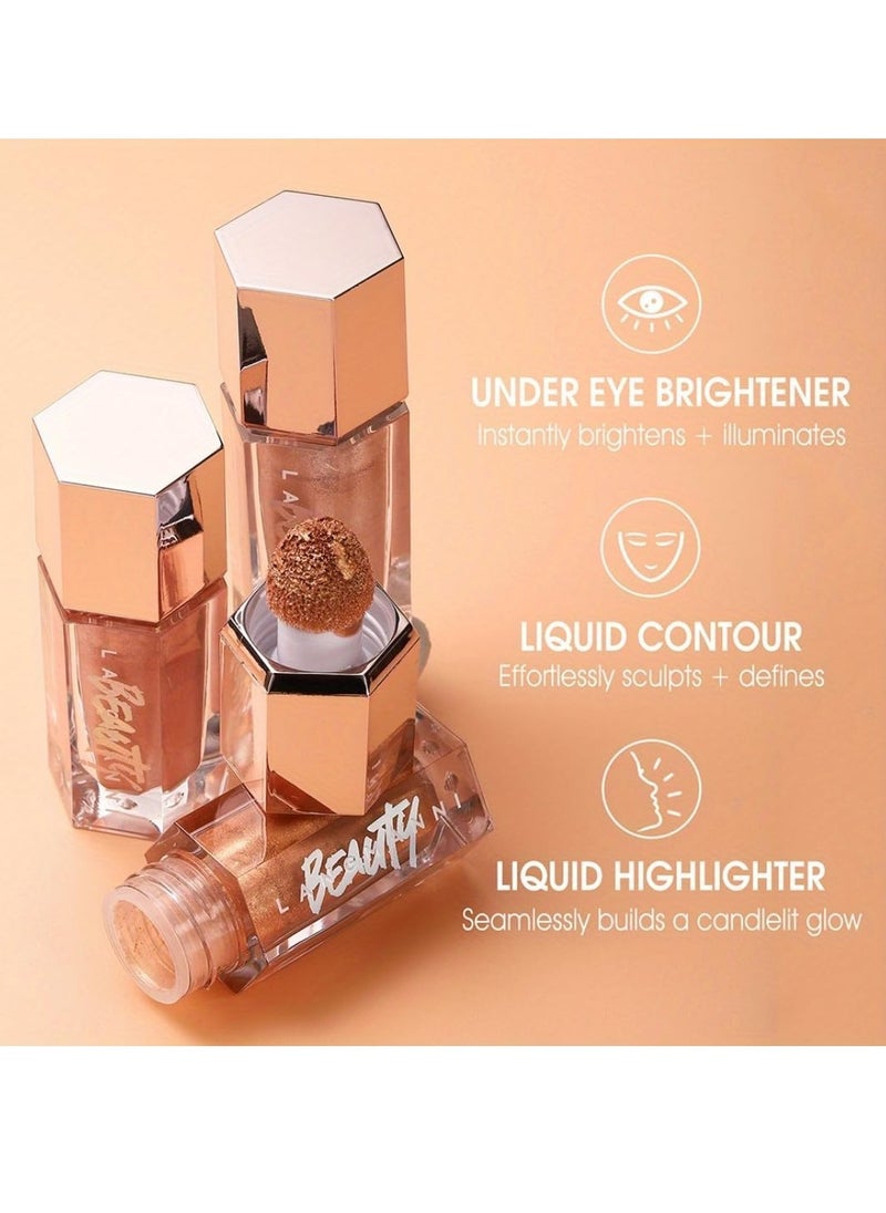 LANGMANNI هايلايتر سائل Glow Bloom من Candlelit، هايلايتر Glow Bloom لامع لامع، هايلايتر للوجه بلمسة نهائية لامعة ومرطب، هايلايتر سائل 02  - Image 5