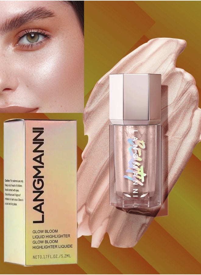 LANGMANNI هايلايتر سائل Glow Bloom من Candlelit، هايلايتر Glow Bloom لامع لامع، هايلايتر للوجه بلمسة نهائية لامعة ومرطب، هايلايتر سائل 02  - Image 1