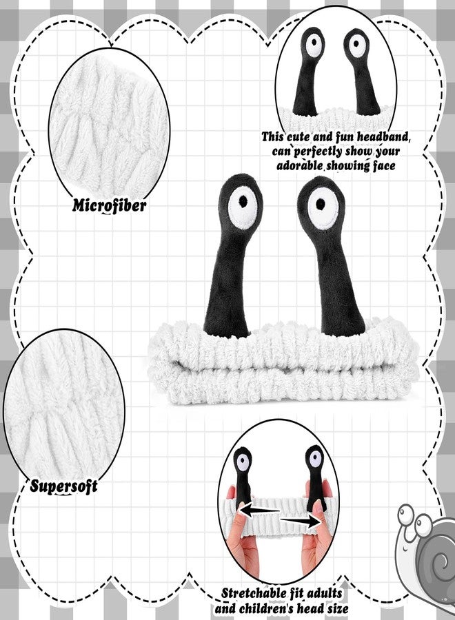 Sibba Face Wash Headband Snail Headbands Spa Hair Bands Makeup Headbands Cute Cartoon Coral Fleece Elastic Headband Creative Hair Accessories for Washing Face Shower Sports Beauty Skincare (White) - Image 3