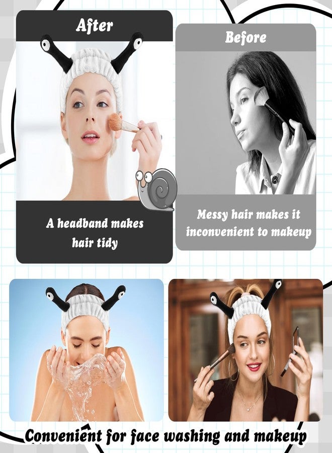 Sibba Face Wash Headband Snail Headbands Spa Hair Bands Makeup Headbands Cute Cartoon Coral Fleece Elastic Headband Creative Hair Accessories for Washing Face Shower Sports Beauty Skincare (White) - Image 5