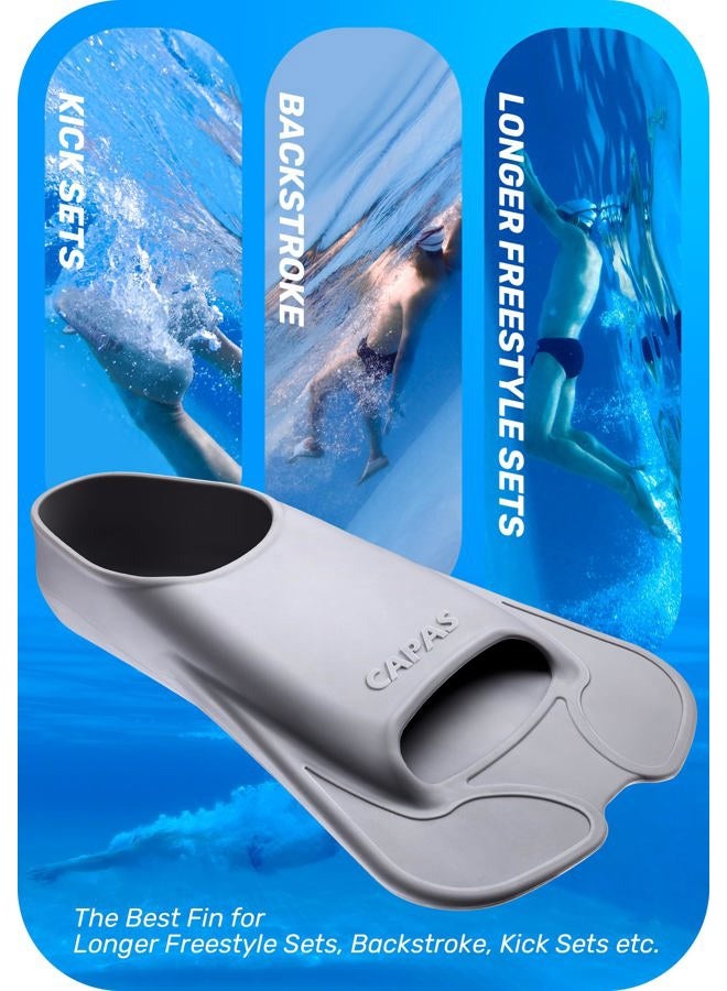 Capas Swim Training Fins Comfortable Silicone Swimming Flippers Short Blade Build Leg Strength (Grey, L (US Male 9-10 US Female 10-11)) - Image 5