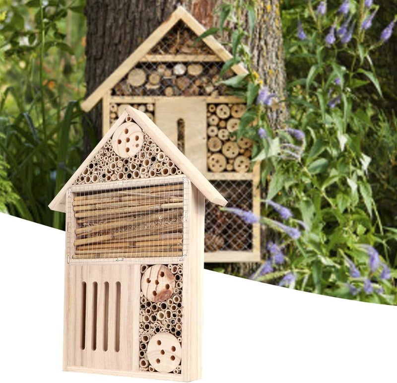 woobles Insect House Natural Wooden Bee Hotel Butterfly Habitat,Adopts Tubular Channels,Garden Shelter for Bees, Butterflies, Ladybugs (B)-B - Image 3
