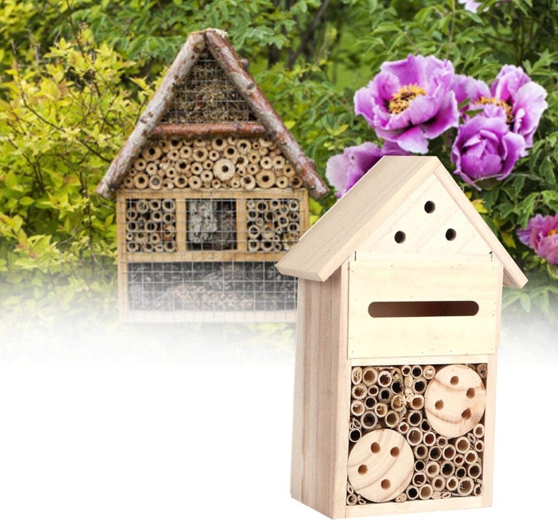 woobles Insect House Natural Wooden Bee Hotel Butterfly Habitat,Adopts Tubular Channels,Garden Shelter for Bees, Butterflies, Ladybugs (B)-B - Image 2