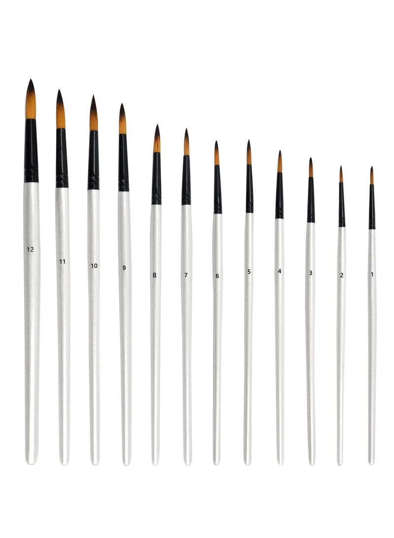 مجموعة 12 فرشاة طلاء برأس مدبب من نايلون للأكريليك والألوان المائية والجواش والرسم بالزيت بمقابض قصيرة - Image 1