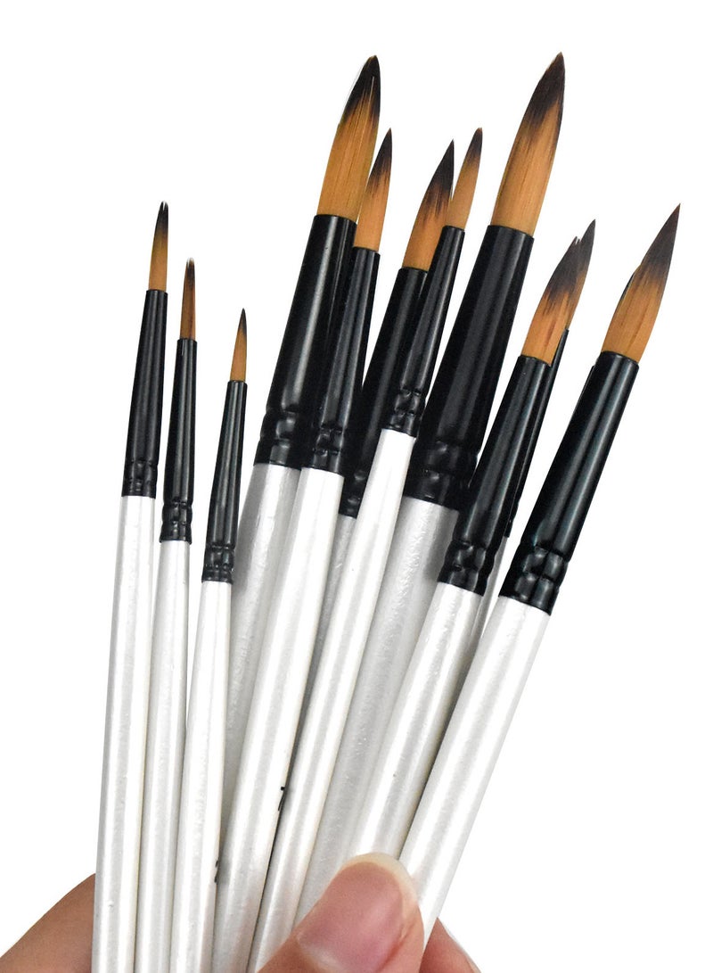 مجموعة 12 فرشاة طلاء برأس مدبب من نايلون للأكريليك والألوان المائية والجواش والرسم بالزيت بمقابض قصيرة - Image 2