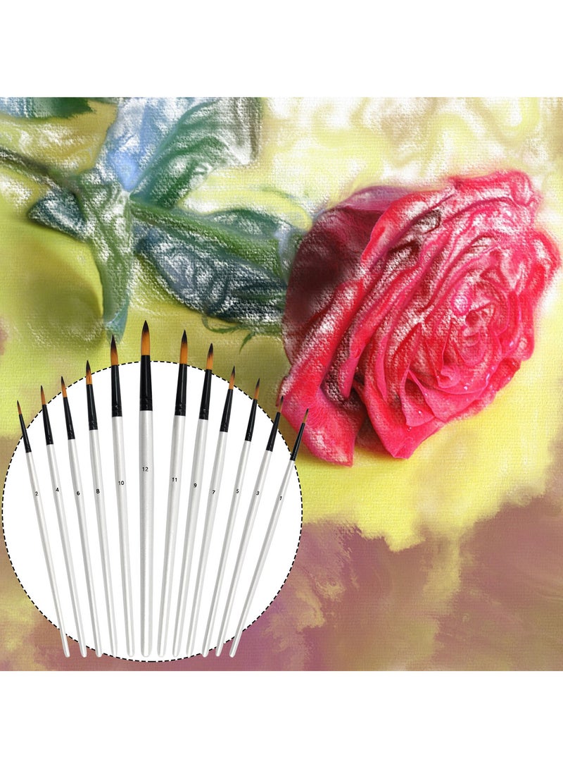 مجموعة 12 فرشاة طلاء برأس مدبب من نايلون للأكريليك والألوان المائية والجواش والرسم بالزيت بمقابض قصيرة - Image 3