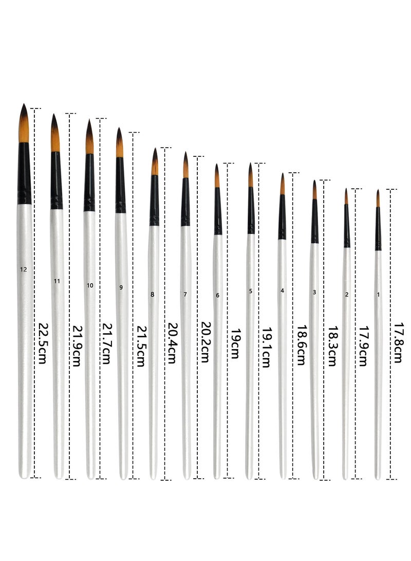 مجموعة 12 فرشاة طلاء برأس مدبب من نايلون للأكريليك والألوان المائية والجواش والرسم بالزيت بمقابض قصيرة - Image 5