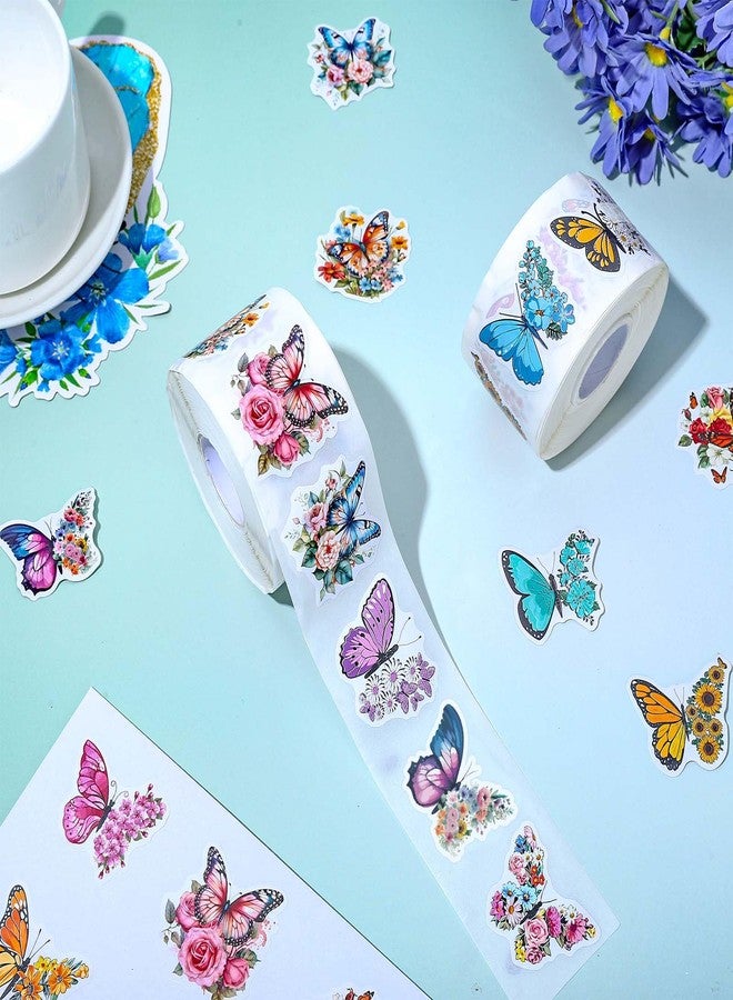 Whaline 1000Pcs Butterfly Flower Stickers Roll Spring Floral Colorful Paper Decals 16 Designs Watercolor Self-Adhesive Decorative Stickers for Envelope Scrapbook Daily Party Supplies - Image 3