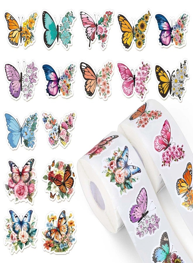 Whaline 1000Pcs Butterfly Flower Stickers Roll Spring Floral Colorful Paper Decals 16 Designs Watercolor Self-Adhesive Decorative Stickers for Envelope Scrapbook Daily Party Supplies - Image 1