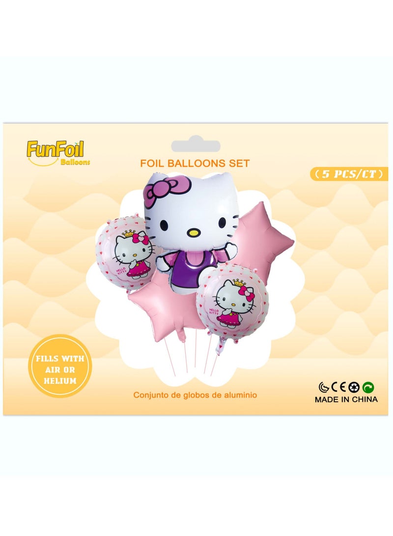 5-Pieces Set of Hello Kitty Foil Balloons - Birthday Party Supplies