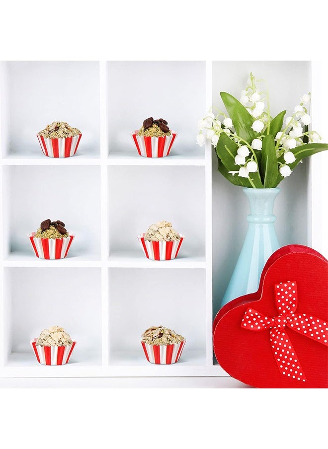 Urit 300 Pcs Mini Cupcake Molds, Red White Stripe Cupcake Liner Baking Cups Paper, Making Supplies for Chocolate Nuts  - Image 5