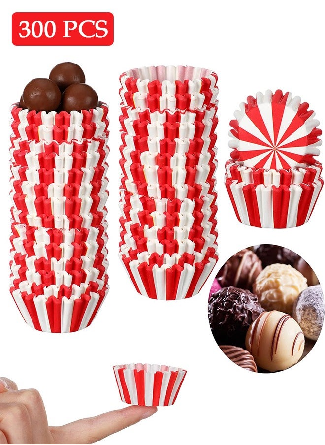 Urit 300 Pcs Mini Cupcake Molds, Red White Stripe Cupcake Liner Baking Cups Paper, Making Supplies for Chocolate Nuts  - Image 1