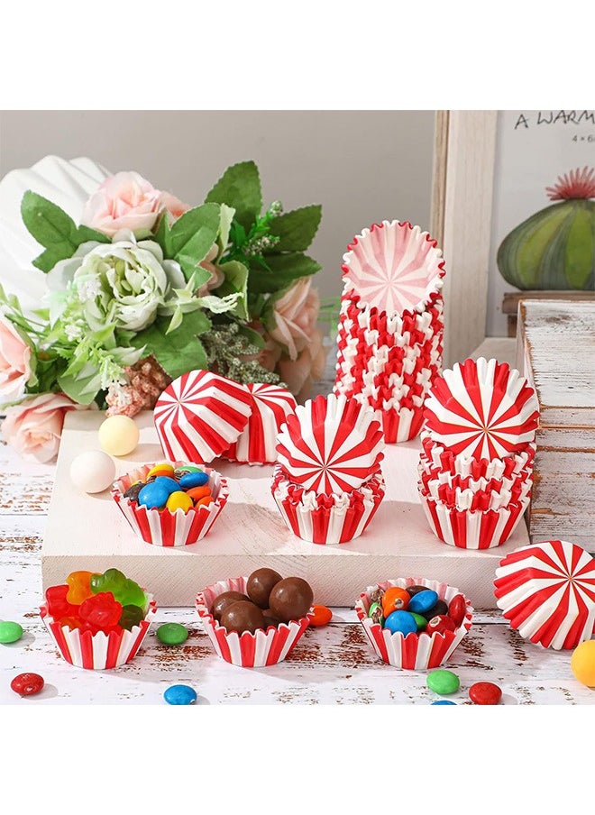Urit 300 Pcs Mini Cupcake Molds, Red White Stripe Cupcake Liner Baking Cups Paper, Making Supplies for Chocolate Nuts  - Image 4