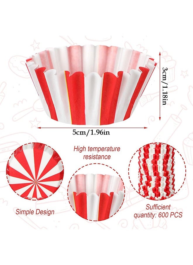 Urit 300 Pcs Mini Cupcake Molds, Red White Stripe Cupcake Liner Baking Cups Paper, Making Supplies for Chocolate Nuts  - Image 2