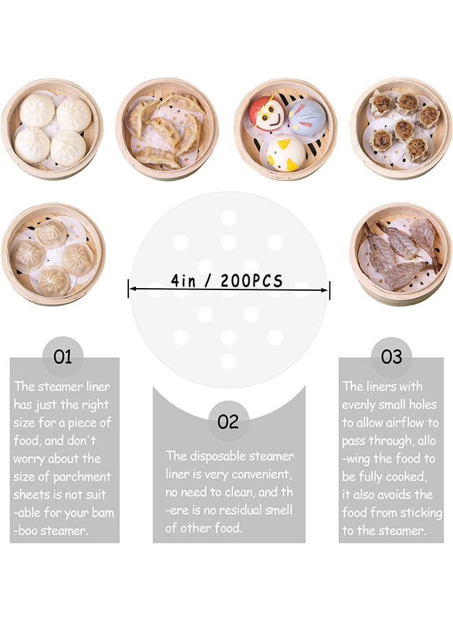 Depend 200PCS Small Bamboo Steamer Liners 4In Steamed Bun Paper Non Stick Mini Steam Paper For Buns Dumplings  - Image 2