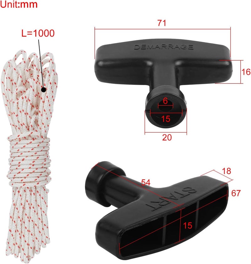 FLYPIG 3 Pieces Starter Handle with Recoil Starter Rope 10-Meter，3.0mm Pull Cord for Husqvarna Stihl Poulan Lawn Mower Chainsaw Trimmer Edger Brush Cutter Engine Parts - Image 2