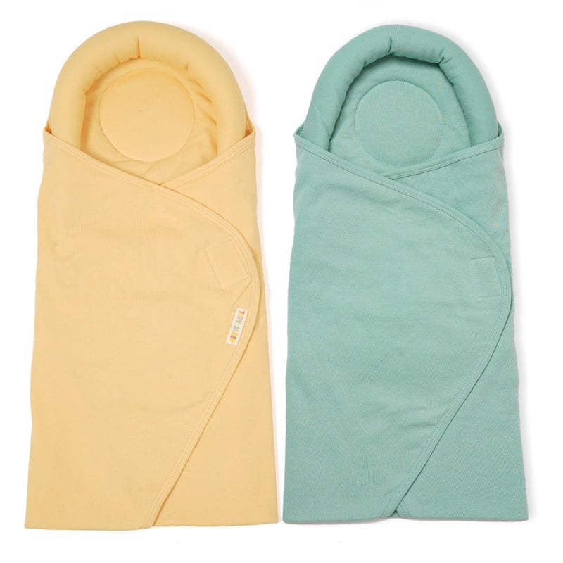 TIDY SLEEP TIDY SLEEP Baby Pod Swaddle Wrap for Newborn Snuggle Pod with U Shape Ring Head Protection Support Baby Snuggle Pod Swaddle Wrapper Pack of 2 03 Months Green Yellow - Image 1