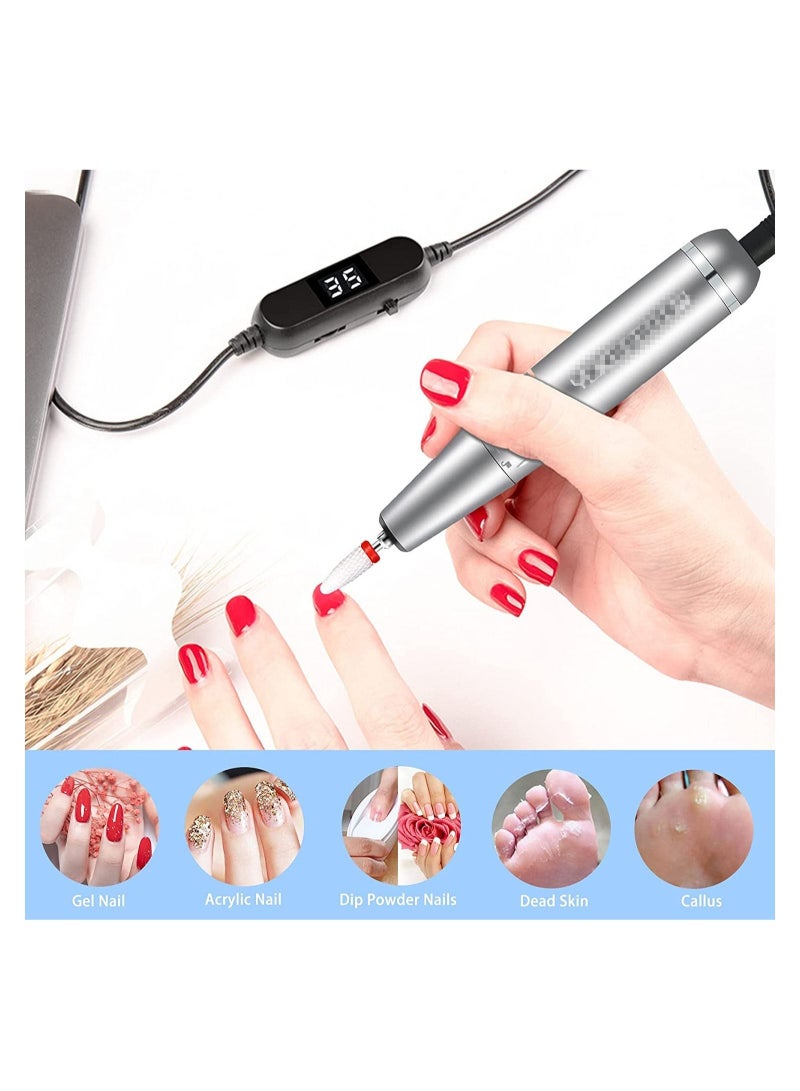general 30000RPM Portable Electric Nail Drill, Compact Efile Handpiece Professional Manicure Pedicure Nail File Drill Kit, Silver - Image 1