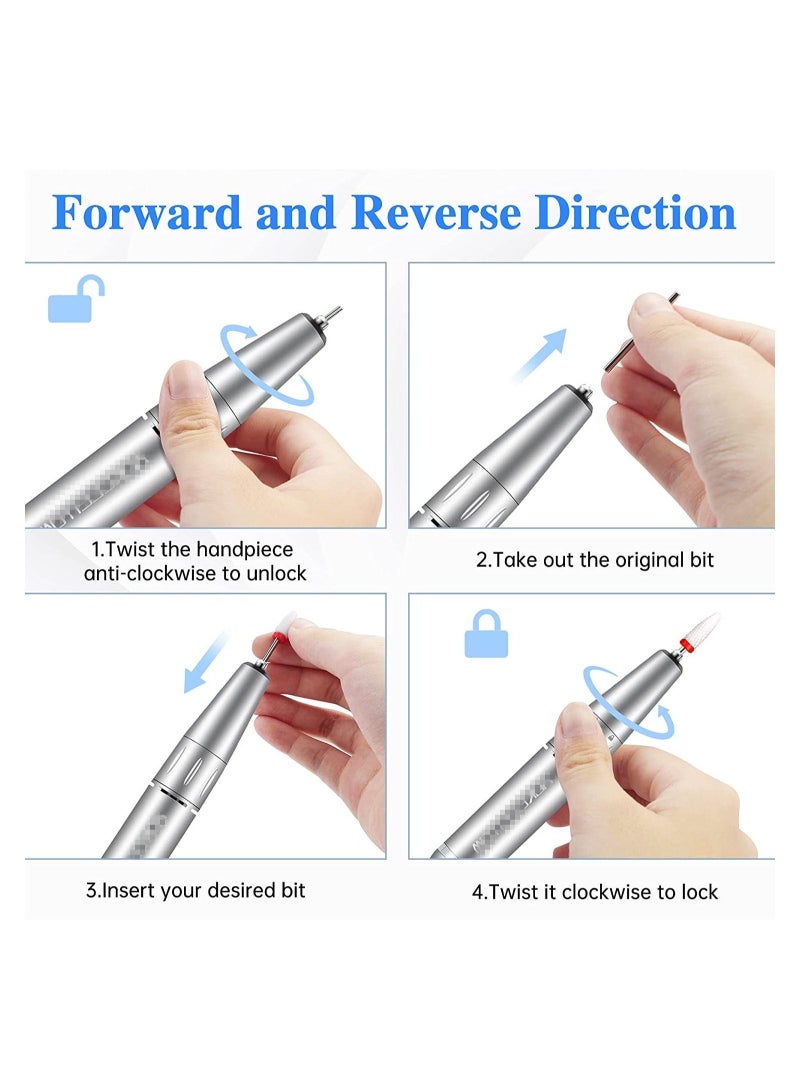 general 30000RPM Portable Electric Nail Drill, Compact Efile Handpiece Professional Manicure Pedicure Nail File Drill Kit, Silver - Image 4