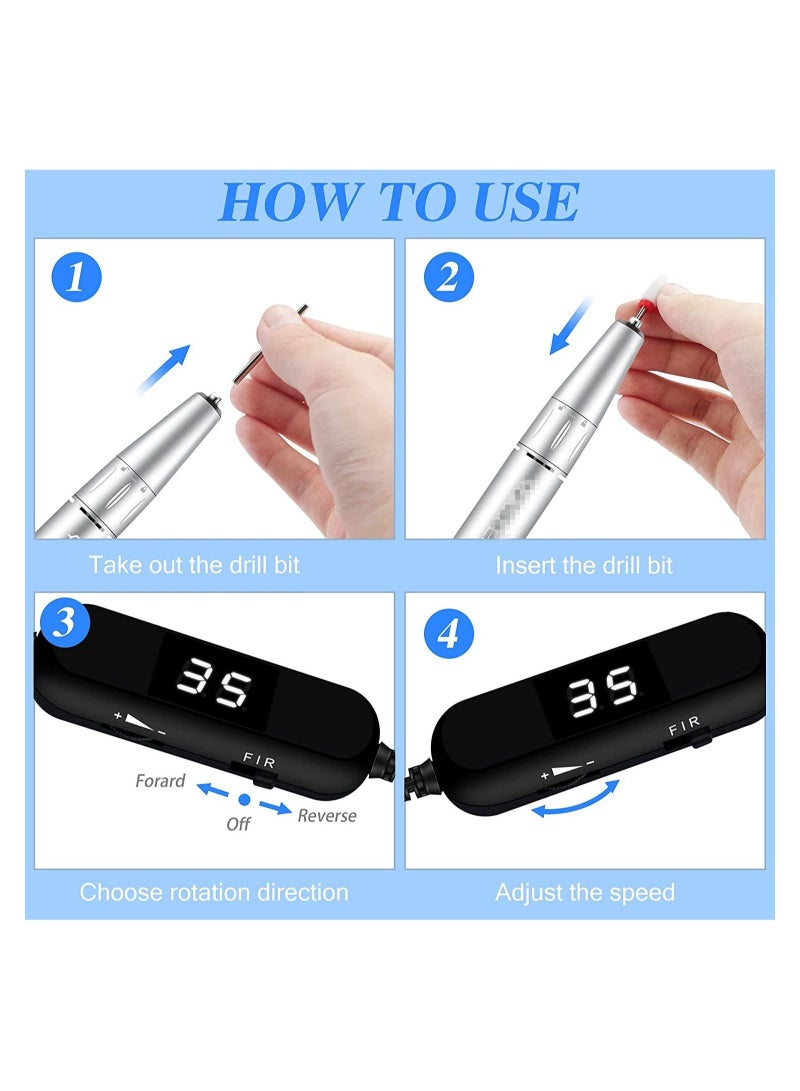 general 30000RPM Portable Electric Nail Drill, Compact Efile Handpiece Professional Manicure Pedicure Nail File Drill Kit, Silver - Image 5