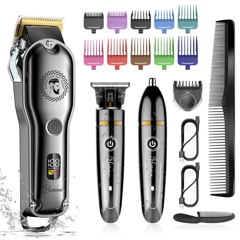 Hatteker Hair Clipper Cordless Barber Clipper T-Blade Beard & Nose Trimmer Grooming Kit Professional IPX7 Waterproof - Image 1