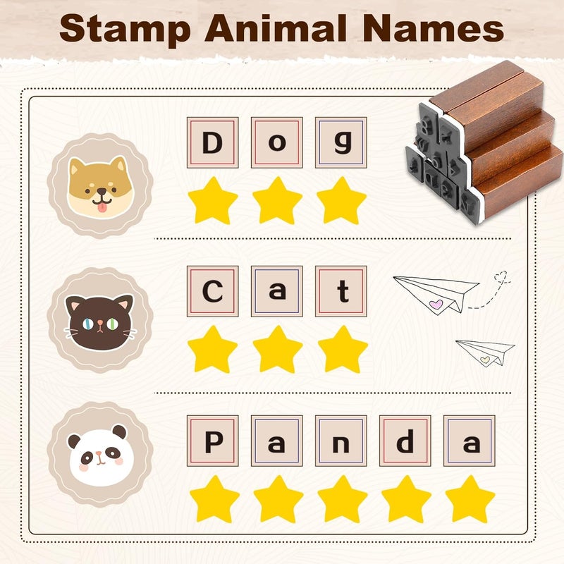 UCEC 70pcs Alphabet Stamps for Clay, Rubber Letter Stamps for Crafting, Wooden Letter Number and Symbol Stamp Set for Scrapbooking Supplies DIY Craft Card Making - Image 4