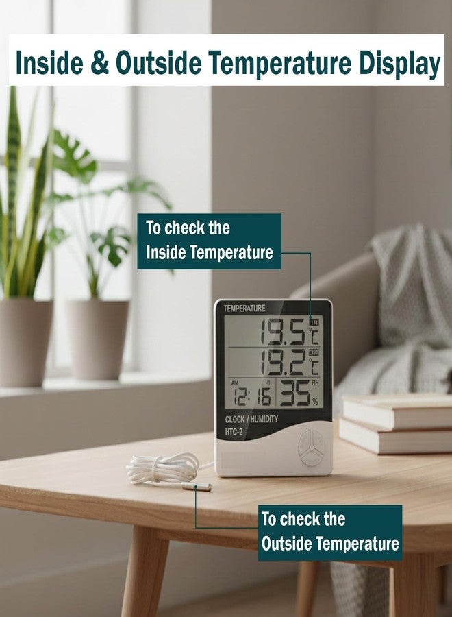 AERYS HTC-2 Digital Hygrometer Thermo-Meter Humidity Meter with Alarm Clock LCD Display (HTC2) - Image 5