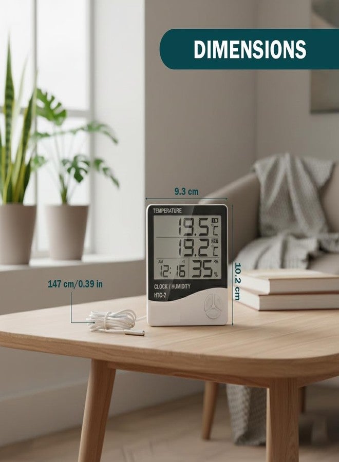 AERYS HTC-2 Digital Hygrometer Thermo-Meter Humidity Meter with Alarm Clock LCD Display (HTC2) - Image 2