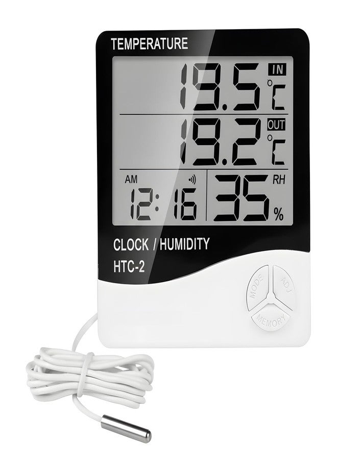 AERYS HTC-2 Digital Hygrometer Thermo-Meter Humidity Meter with Alarm Clock LCD Display (HTC2) - Image 1