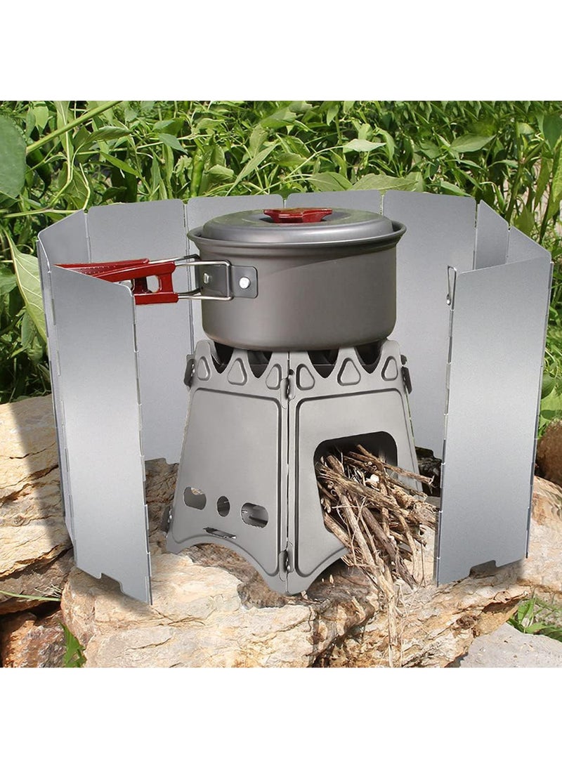Stove Windscreen 10 Plates Stove Windshield Folding Aluminum Camping Burner Windshield Lightweight Compact Folding Camp Stove Windscreen with Drawstring Bag for Camping, Butane Stoves(10 Plates)