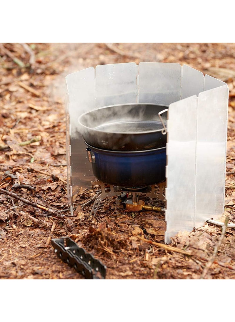 Stove Windscreen 10 Plates Stove Windshield Folding Aluminum Camping Burner Windshield Lightweight Compact Folding Camp Stove Windscreen with Drawstring Bag for Camping, Butane Stoves(10 Plates)
