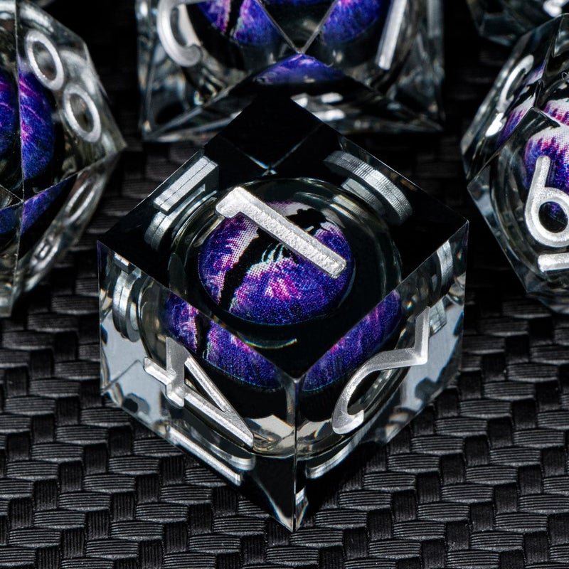 ARUOHHA DND Resin Dice Dragon Eye Dice Liquid Core Purple Sharp Edged Dice Set with Gift Box, Dungeons Polyhedral D and D Dice Set Compatible with D&D Role Playing Game D20 D12 D10 D8 D6 - Image 3