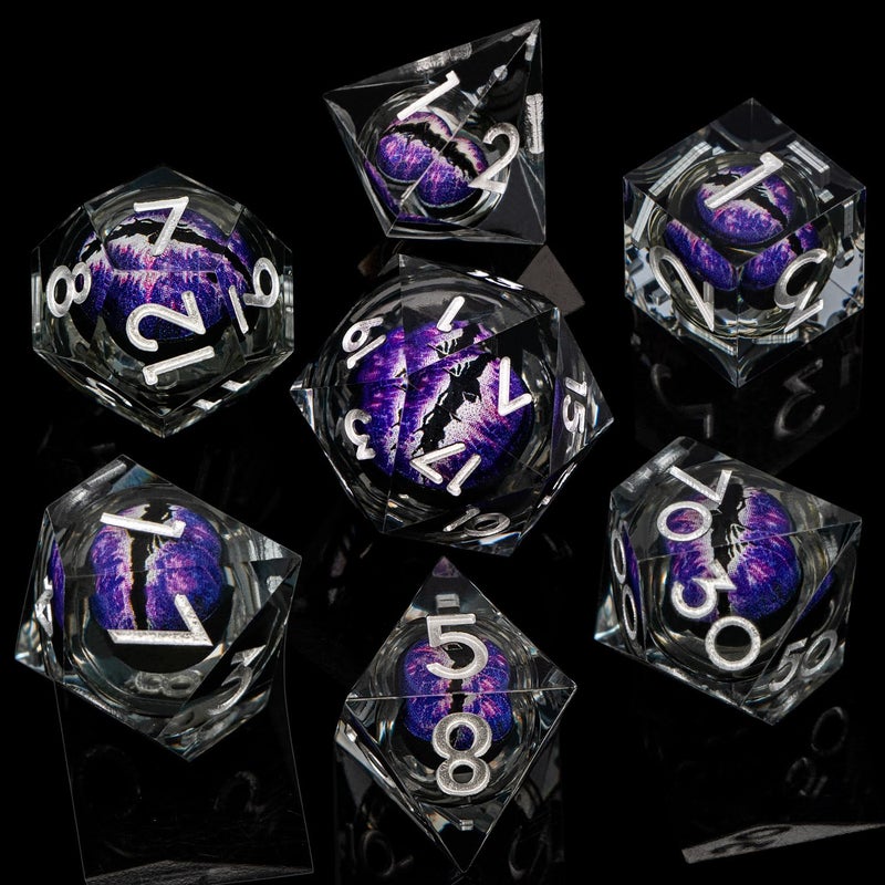 ARUOHHA DND Resin Dice Dragon Eye Dice Liquid Core Purple Sharp Edged Dice Set with Gift Box, Dungeons Polyhedral D and D Dice Set Compatible with D&D Role Playing Game D20 D12 D10 D8 D6 - Image 2