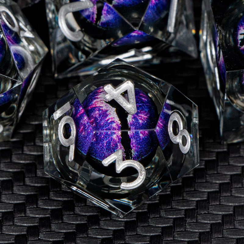 ARUOHHA DND Resin Dice Dragon Eye Dice Liquid Core Purple Sharp Edged Dice Set with Gift Box, Dungeons Polyhedral D and D Dice Set Compatible with D&D Role Playing Game D20 D12 D10 D8 D6 - Image 4