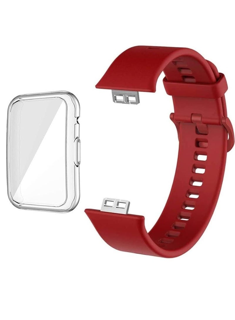 Huawei Fit Watch Band Strap Silicone Replacement Wristband With Cover Dark Red - Image 1