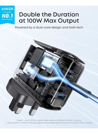 شاحن أنكر، شاحن USB C بحد أقصى 100 واط، محول حائط ثلاثي المنافذ بتقنية GaN وصغير الحجم للغاية، شاشة ذكية وتحكم باللمس، لجهاز MacBook و iPad و iPhone 17/16/15 وغيرها - view 2
