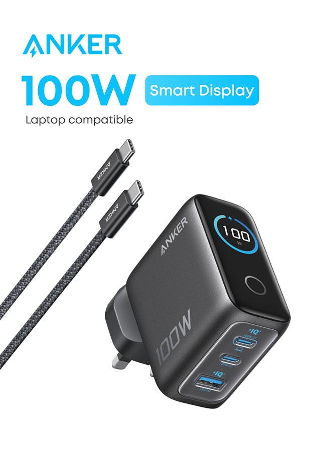 Anker Charger, 100W Max USB C Charger, 3-Port GaN and Ultra-Compact Wall Adapter, Smart Display and Touch Control, For MacBook, iPad, iPhone 17/16/15 Series, and More - Image 1
