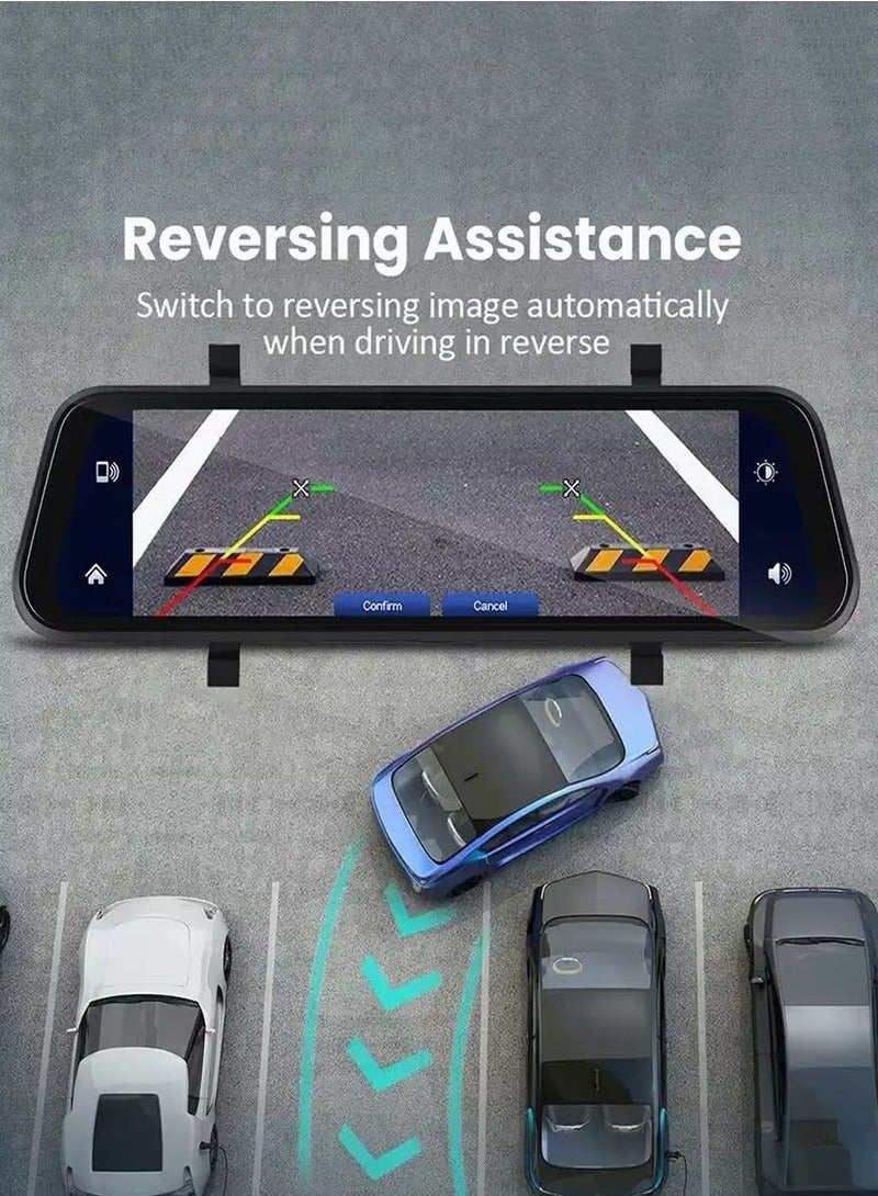 عربست كاميرا سيارة 4K، كاميرا أمامية وخلفية، شاشة كاملة 9.66 بوصة، مرآة الرؤية الخلفية، مسجل قيادة، واي فاي، تسجيل مزدوج أمامي وخلفي، رؤية ليلية عالية الدقة - Image 2