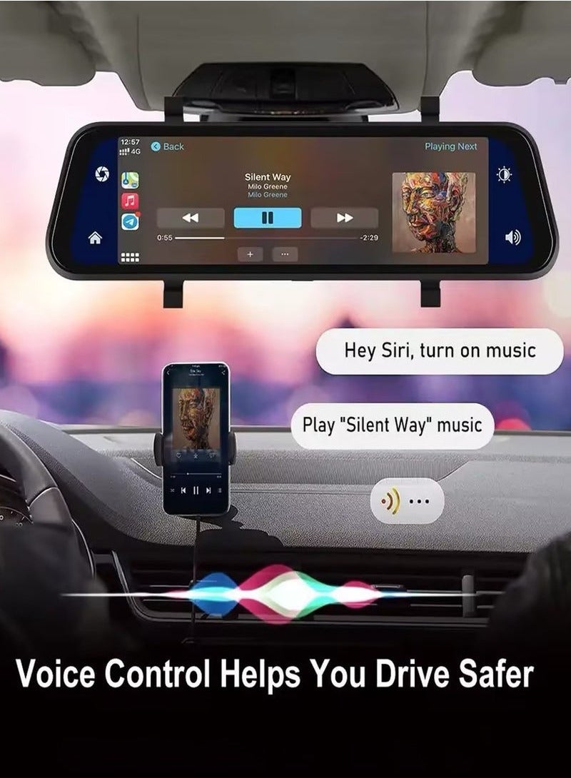 عربست كاميرا سيارة 4K، كاميرا أمامية وخلفية، شاشة كاملة 9.66 بوصة، مرآة الرؤية الخلفية، مسجل قيادة، واي فاي، تسجيل مزدوج أمامي وخلفي، رؤية ليلية عالية الدقة - Image 3